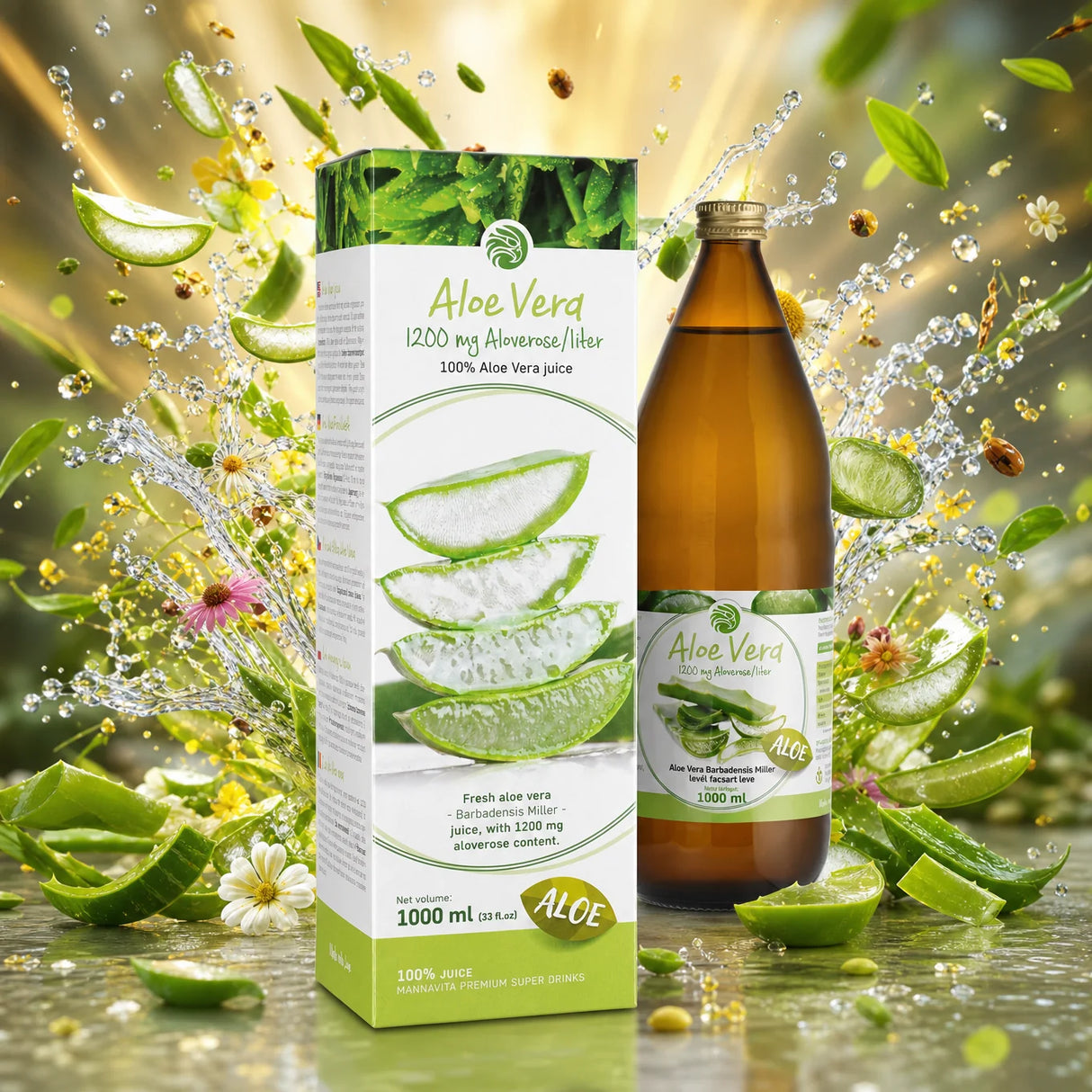 Mannavita Aloe vera 100% tłoczony czysty sok • 1000 ml