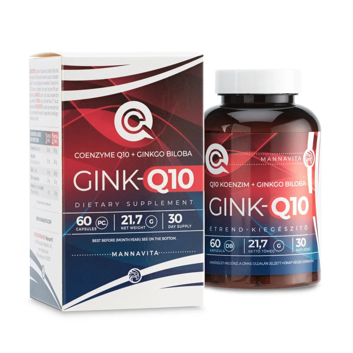 GINK-Q10 • Q10 Coenzyme + Ginkgo Biloba complex • 60 capsules - Mannavita