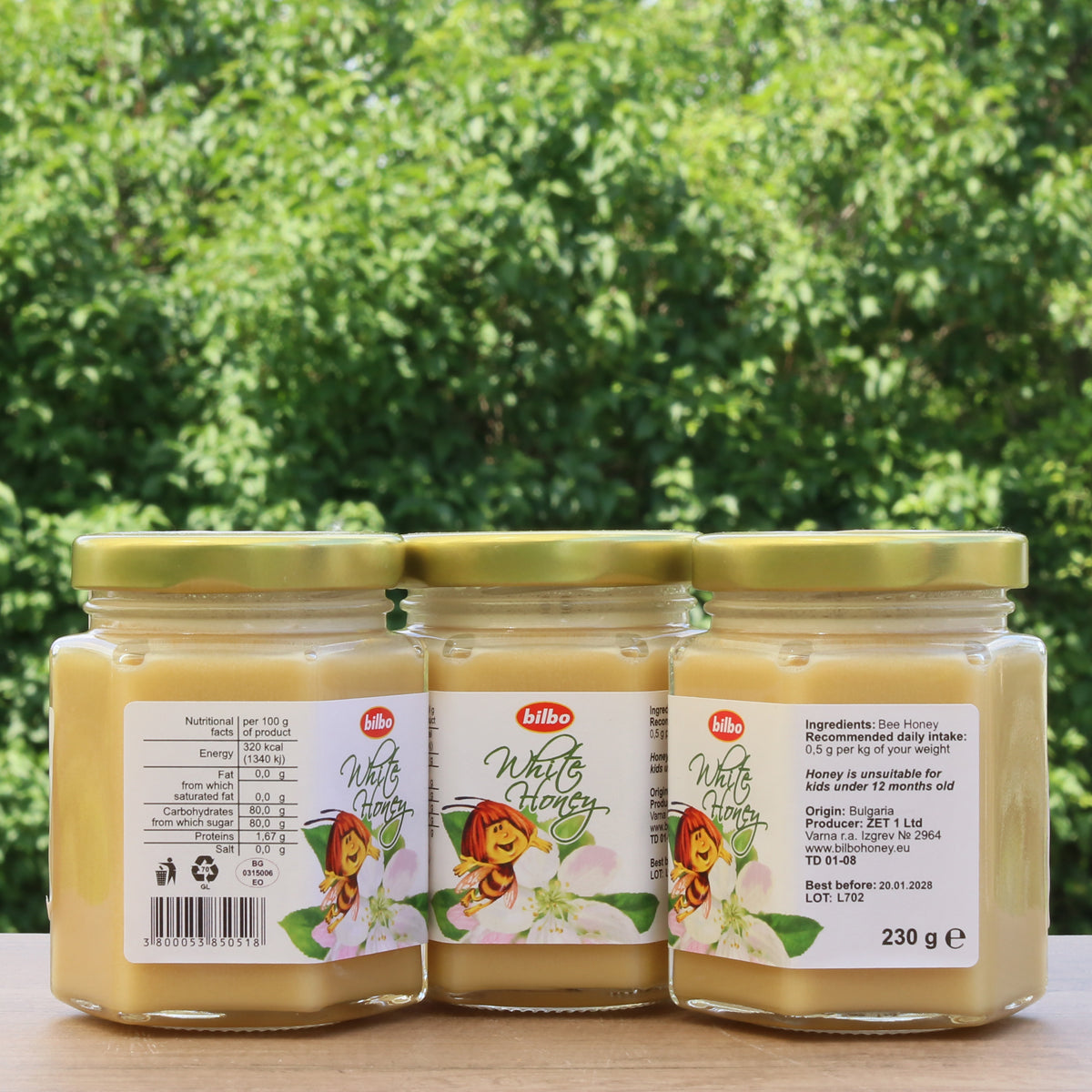 Bilbo surowy biały miód • 230 g