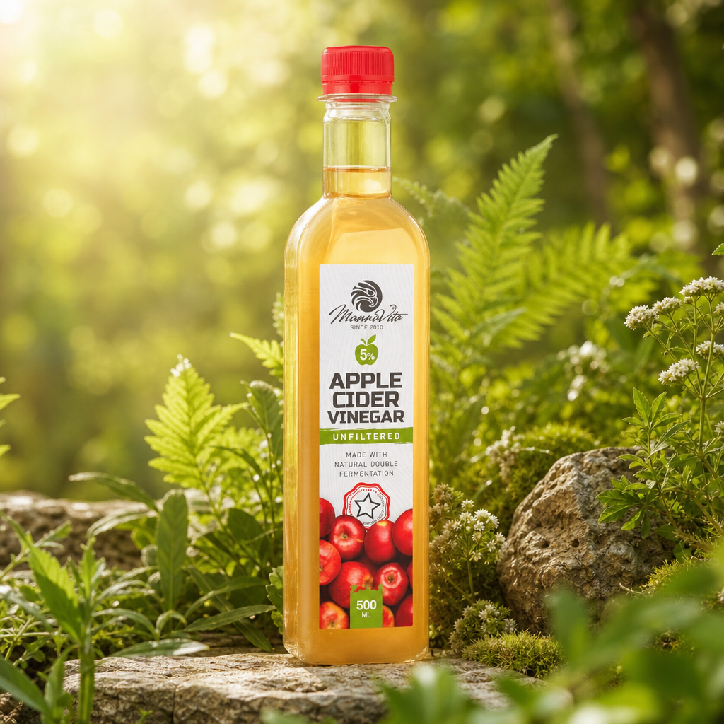 Mannavita niefiltrowany Ocet Jabłkowy z podwójną fermentacją • 500 ml