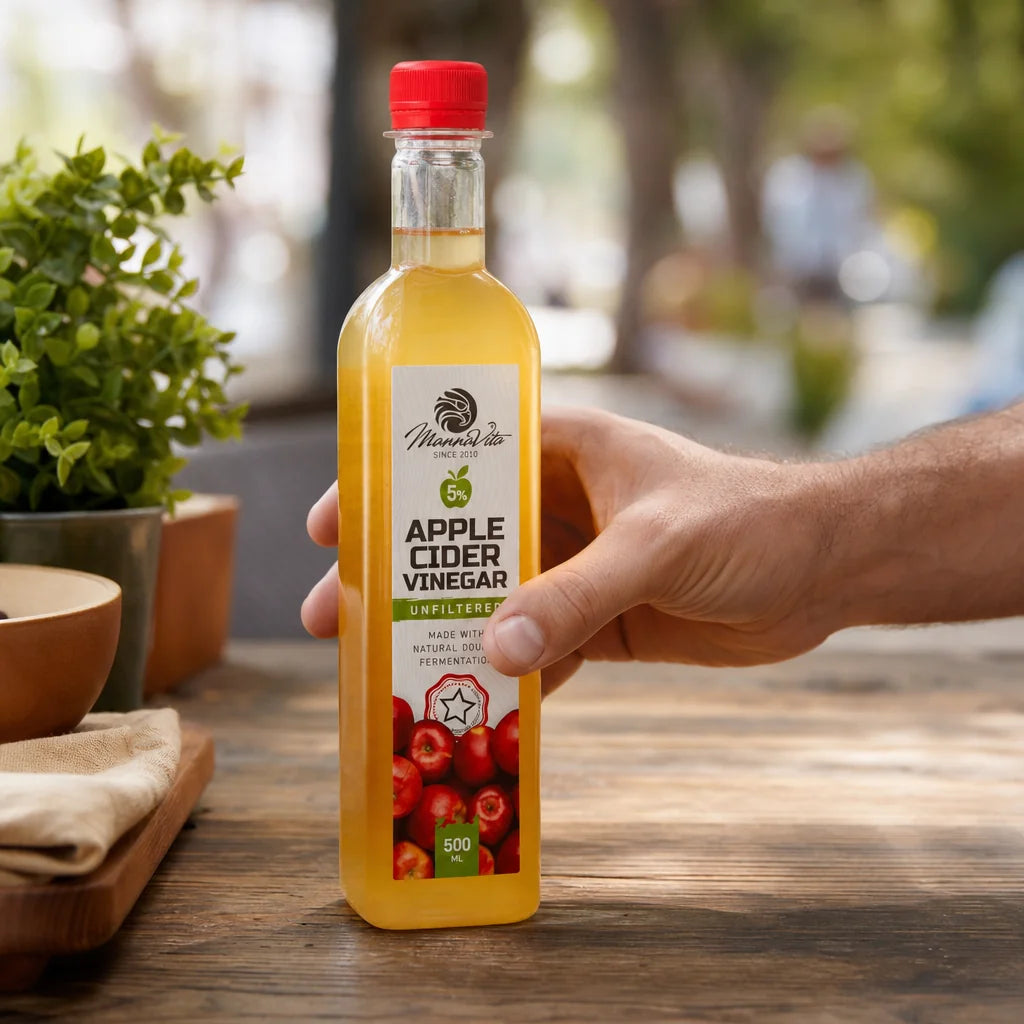 Mannavita niefiltrowany Ocet Jabłkowy z podwójną fermentacją • 500 ml