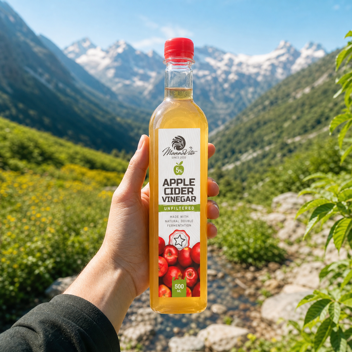 Mannavita niefiltrowany Ocet Jabłkowy z podwójną fermentacją • 500 ml