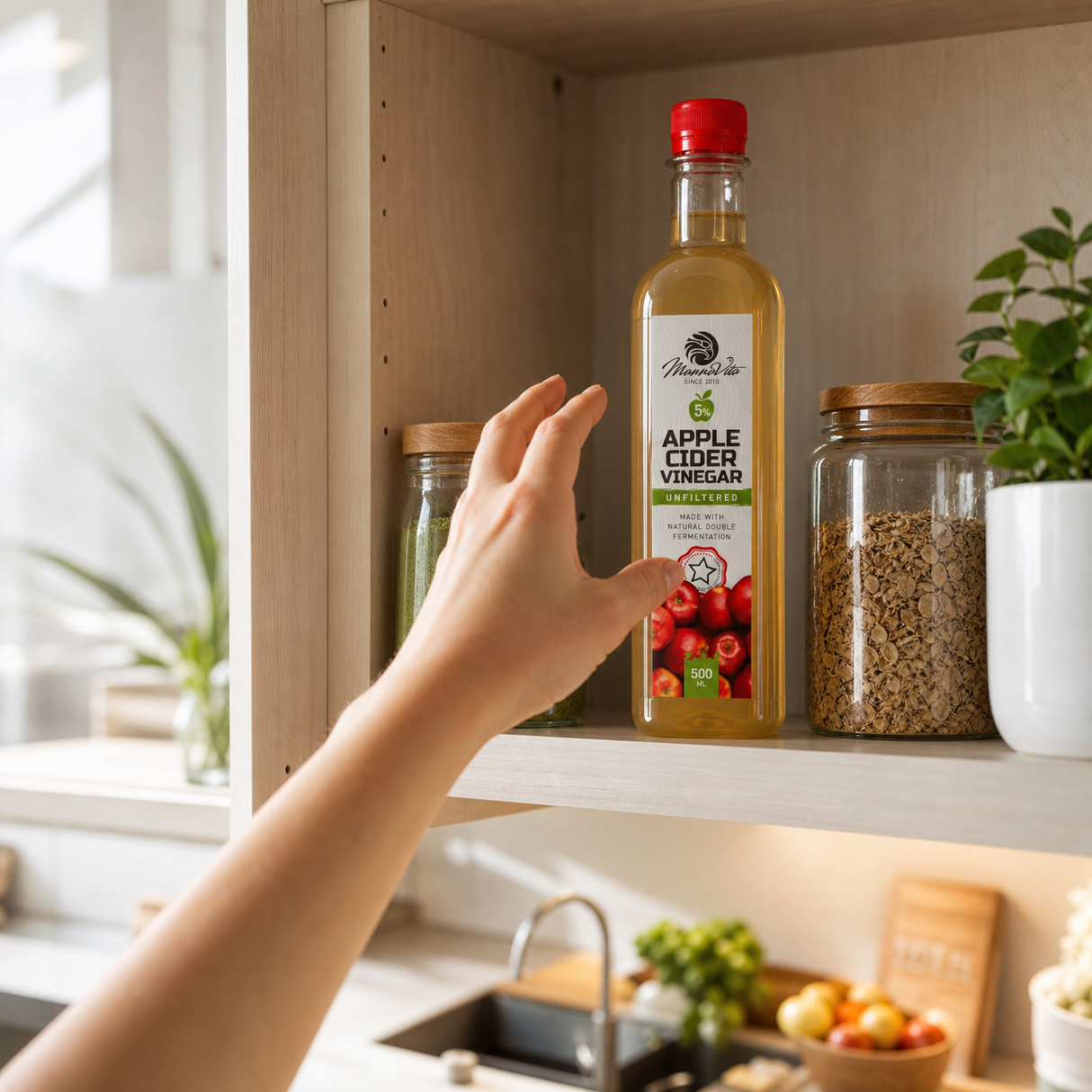 Mannavita niefiltrowany Ocet Jabłkowy z podwójną fermentacją • 500 ml