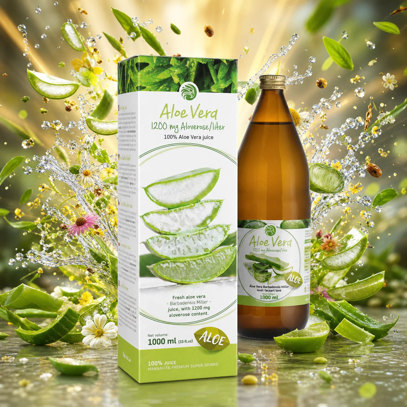 Mannavita Aloe vera 100% tłoczony czysty sok • 1000 ml