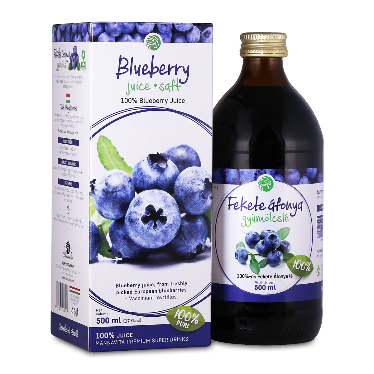 Mannavita sok z Borówki • 100% czysty sok tłoczony • 500 ml