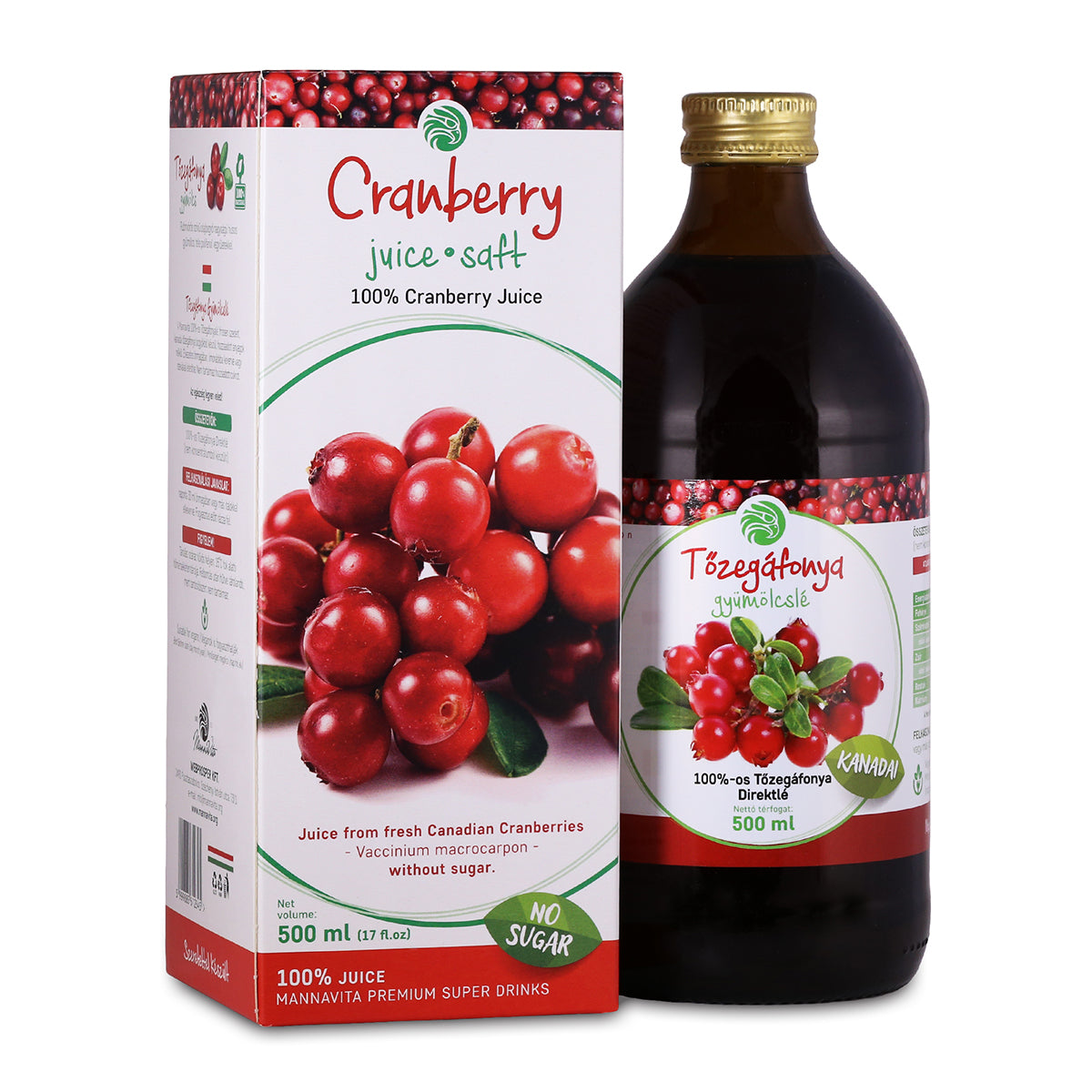 Mannavita sok z Żurawina • 100% czysty sok tłoczony • 500 ml