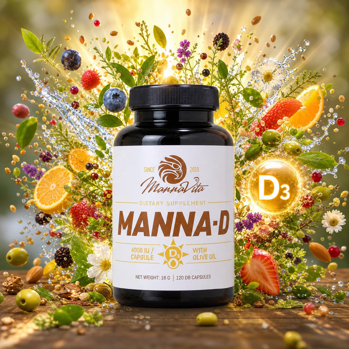 MANNA-D Witamina D3 w oliwie z oliwek 4000 IU • 120 kapsułek