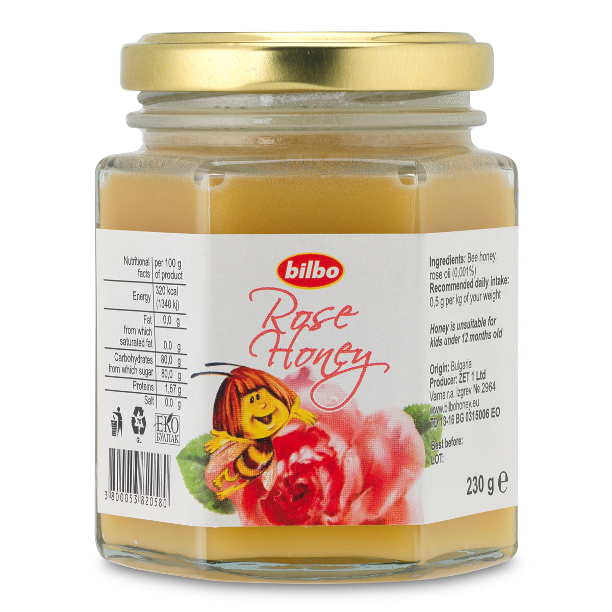 Bilbo surowy miód różany • 230 g